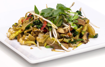 WOK DE VERDURAS Y ENSALADA DE LECHUGA Y RABANITOS